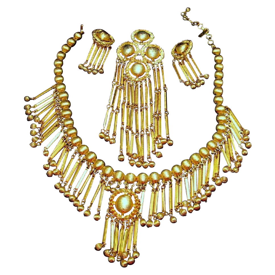 Monet Shandelle Collar Necklace Earrings Brooch Gold-tone 1971 Monet Shandelle Collar Necklace Earrings Brooch Gold-tone 1971