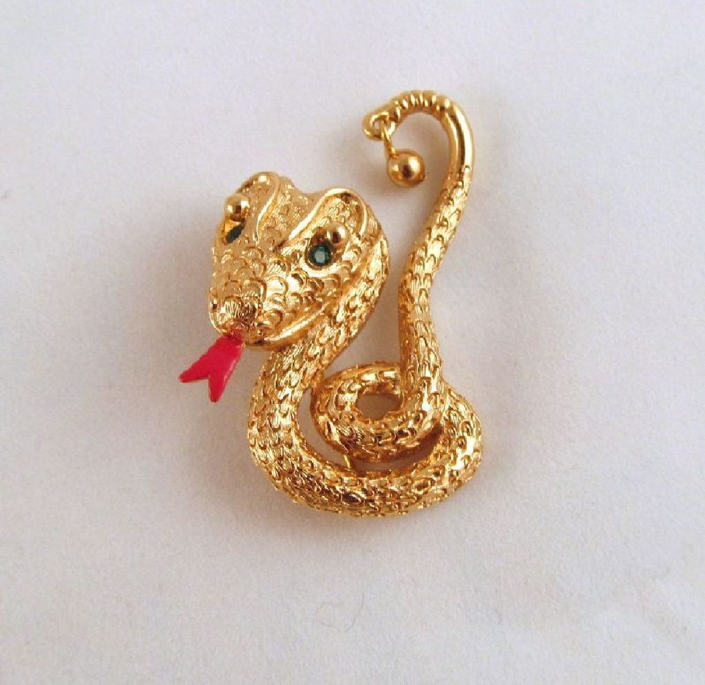 Monet Figural Rattlesnake Brooch Rhinestone Gold-tone Monet Figural Rattlesnake Brooch Rhinestone Gold-tone