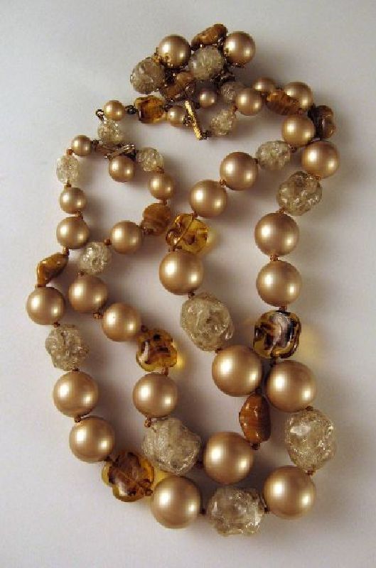 Vogue Swirled Art Glass Ice Cube Beads Faux Pearl Necklace Earrings Vogue Swirled Art Glass Ice Cube Beads Faux Pearl Necklace Earrings