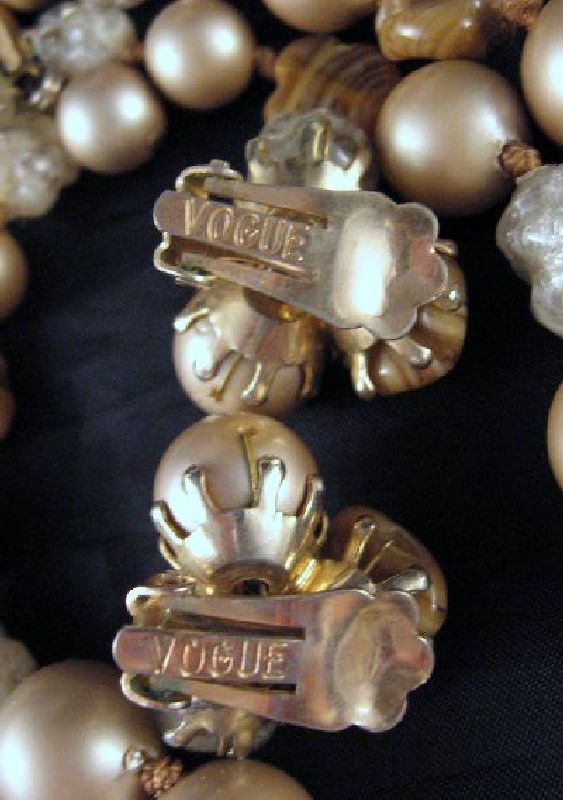 Vogue Swirled Art Glass Ice Cube Beads Faux Pearl Necklace Earrings Vogue Swirled Art Glass Ice Cube Beads Faux Pearl Necklace Earrings