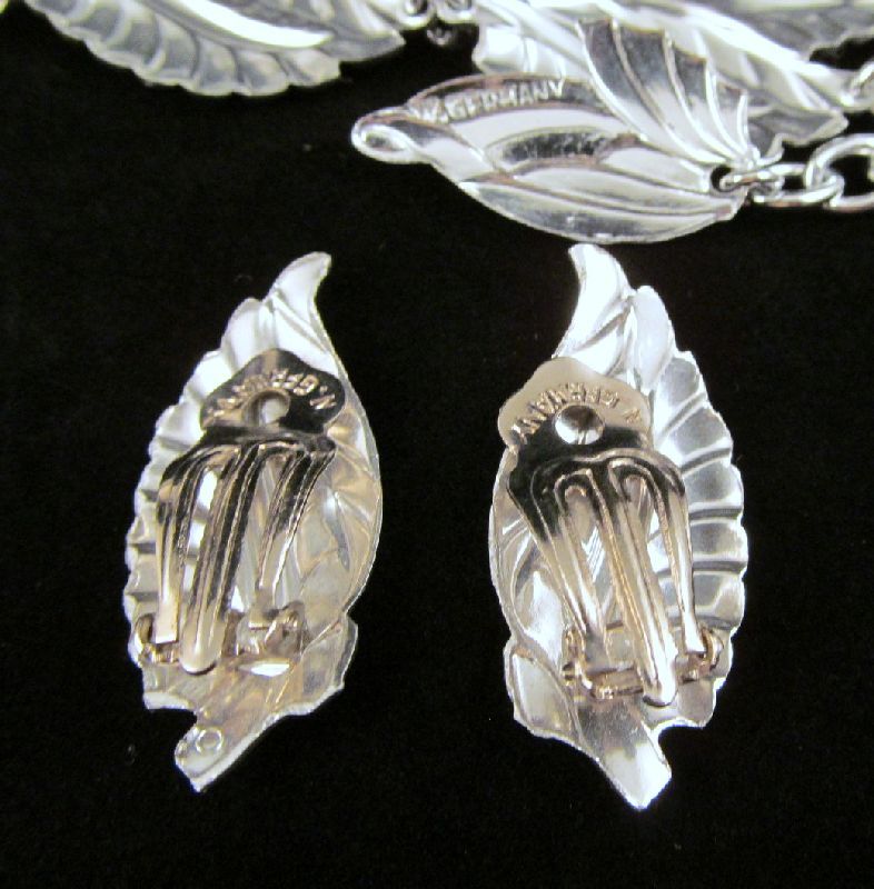 West Germany ELOXAL Aluminum Leaf Bracelet Earrings Silver-tone West Germany ELOXAL Aluminum Leaf Bracelet Earrings Silver-tone