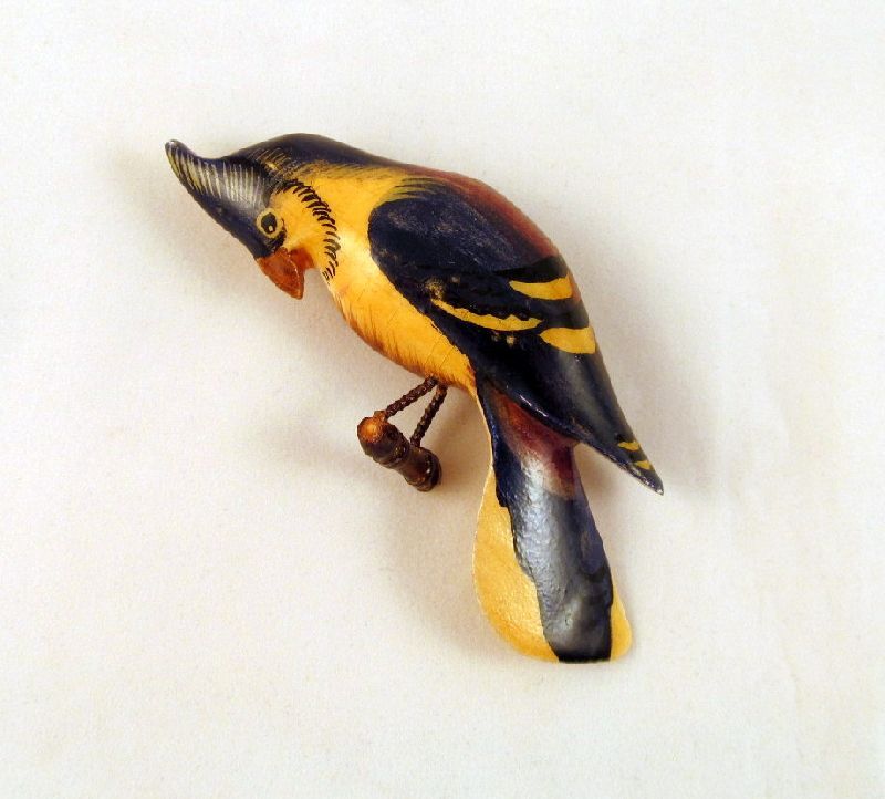 Hand Carved Painted 1940s Wooden Jay Bird Pin Huge 3 1/2" Long Hand Carved Painted 1940s Wooden Jay Bird Pin Huge 3 1/2" Long