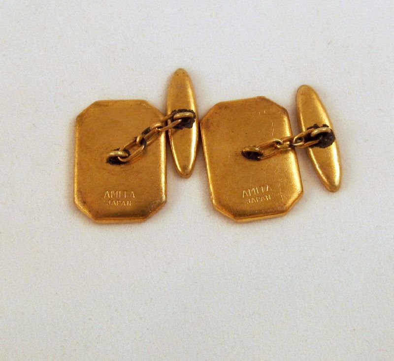 Amita Damascene Double Sided Cufflinks Japan Signed Amita Damascene Double Sided Cufflinks Japan Signed