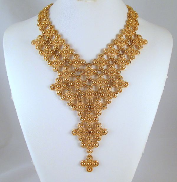 Monet Moresque Waterfall Bib Necklace Brooch Gold-tone Monet Moresque Waterfall Bib Necklace Brooch Gold-tone