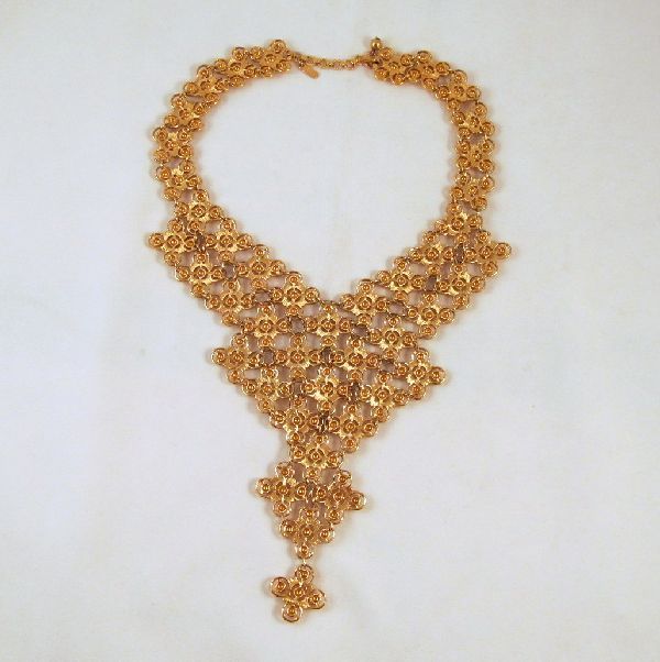 Monet Moresque Waterfall Bib Necklace Brooch Gold-tone Monet Moresque Waterfall Bib Necklace Brooch Gold-tone
