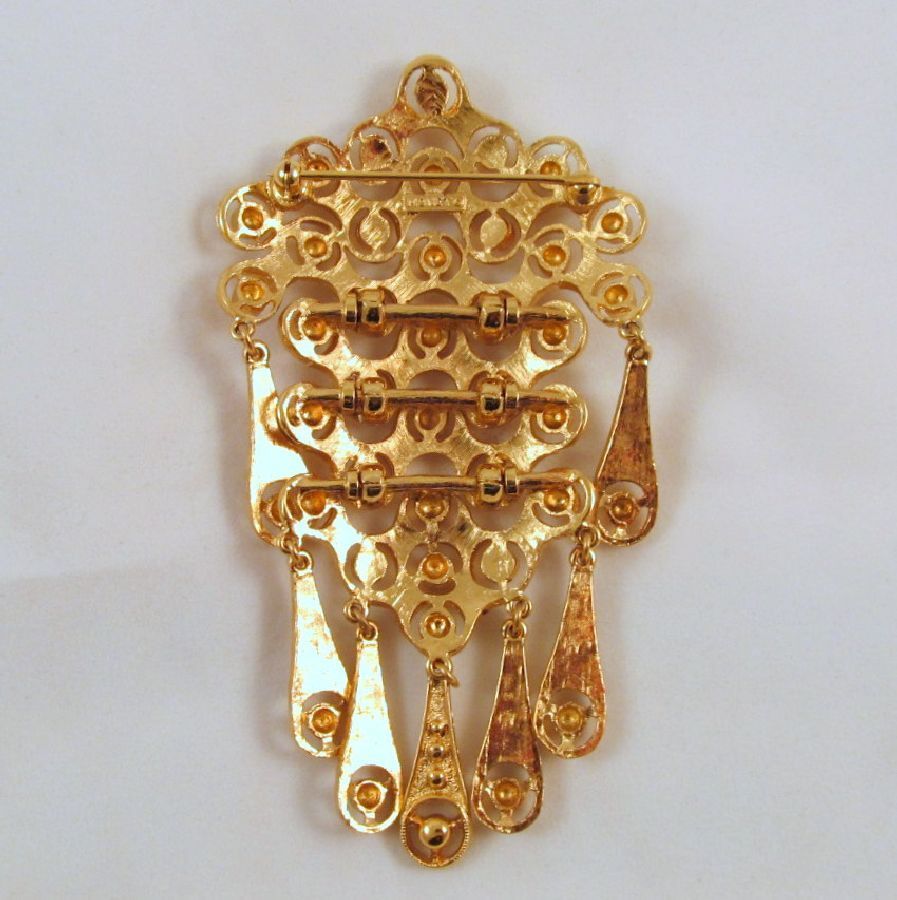 Monet Moresque Waterfall Bib Necklace Brooch Gold-tone Monet Moresque Waterfall Bib Necklace Brooch Gold-tone