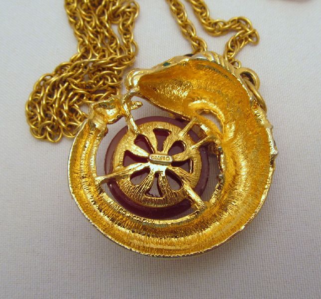 Signed Craft Ram's Head Pendant Lucite Rhinestones Gold-tone Signed Craft Ram's Head Pendant Lucite Rhinestones Gold-tone