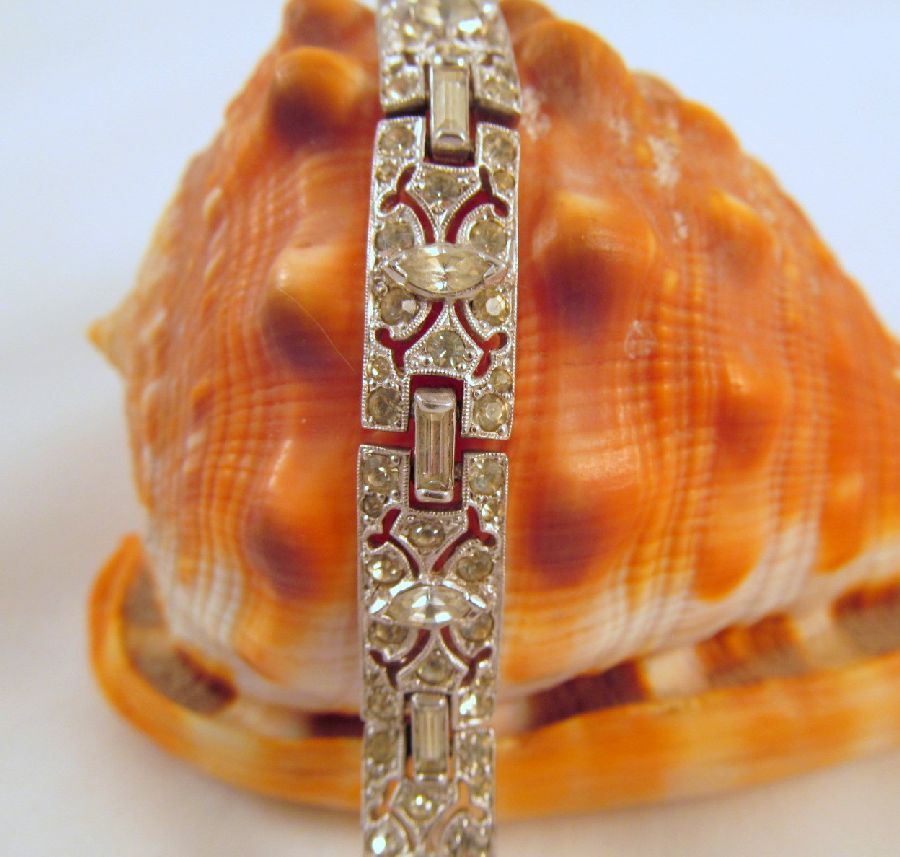 Art Deco Rhinestones Rhodium Bracelet Silver-tone Art Deco Rhinestones Rhodium Bracelet Silver-tone