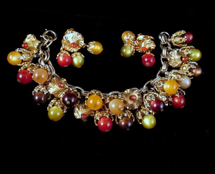 Napier Chunky Moonglow Charm Bracelet Earrings Multi-color Gold-tone Napier Chunky Moonglow Charm Bracelet Earrings Multi-color Gold-tone