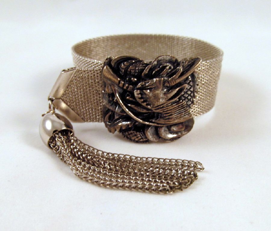 Early Napier Dragon Mesh Bracelet Silver-tone Tassels Early Napier Dragon Mesh Bracelet Silver-tone Tassels