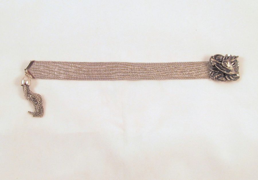 Early Napier Dragon Mesh Bracelet Silver-tone Tassels Early Napier Dragon Mesh Bracelet Silver-tone Tassels