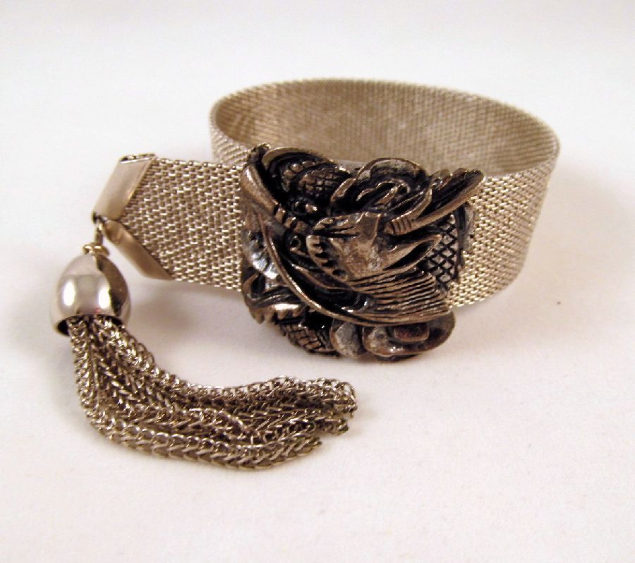 Early Napier Dragon Mesh Bracelet Silver-tone Tassels Early Napier Dragon Mesh Bracelet Silver-tone Tassels