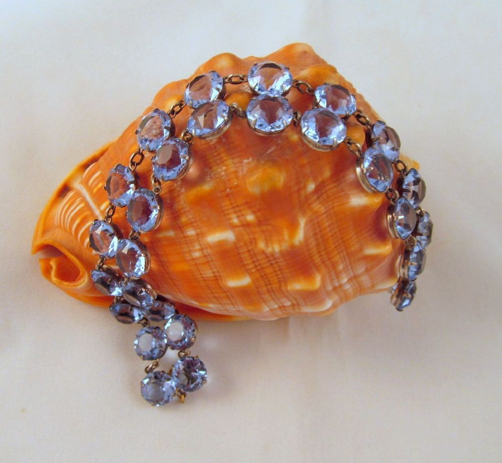 Runway Blue Dentelle Rhinestone Sterling Bracelet Double Rows Runway Blue Dentelle Rhinestone Sterling Bracelet Double Rows