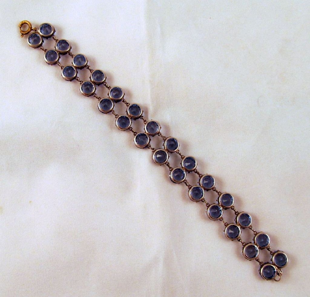 Runway Blue Dentelle Rhinestone Sterling Bracelet Double Rows Runway Blue Dentelle Rhinestone Sterling Bracelet Double Rows