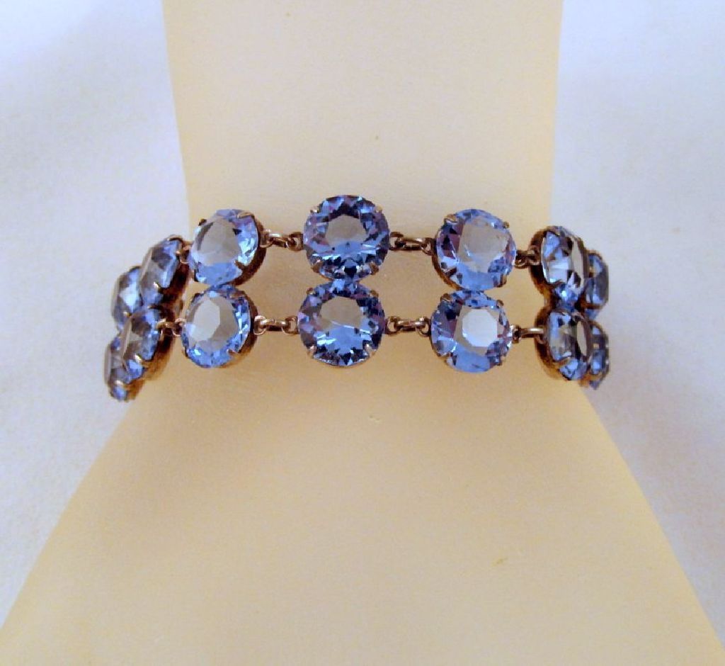 Runway Blue Dentelle Rhinestone Sterling Bracelet Double Rows Runway Blue Dentelle Rhinestone Sterling Bracelet Double Rows