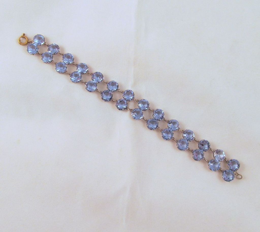 Runway Blue Dentelle Rhinestone Sterling Bracelet Double Rows Runway Blue Dentelle Rhinestone Sterling Bracelet Double Rows
