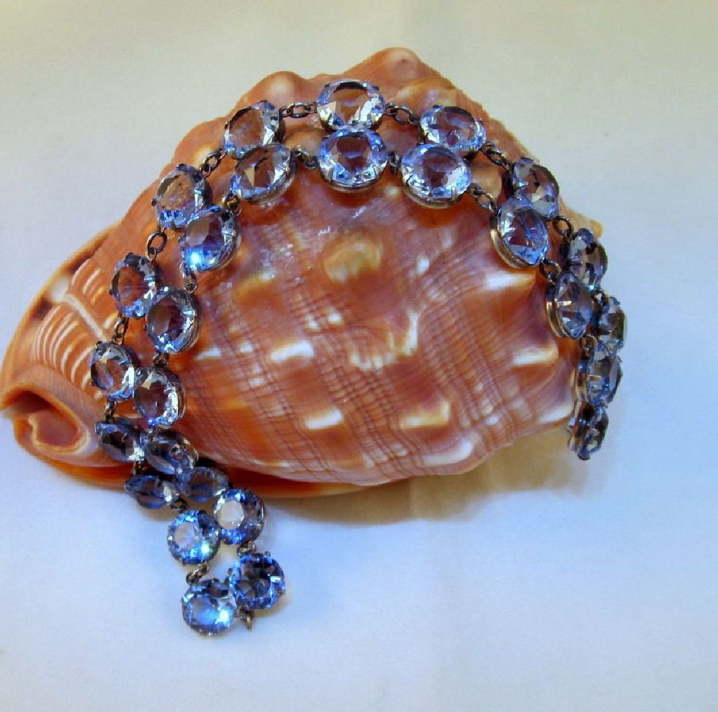 Runway Blue Dentelle Rhinestone Sterling Bracelet Double Rows Runway Blue Dentelle Rhinestone Sterling Bracelet Double Rows