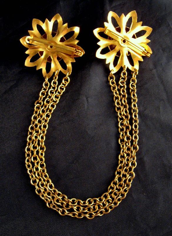 Gold-tone Flowers Rhinestone Chatelaine Brooch Gold-tone Flowers Rhinestone Chatelaine Brooch