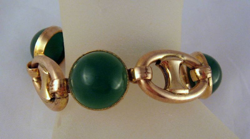 Art Deco Green Art Glass Rolled Gold Bracelet Art Deco Green Art Glass Rolled Gold Bracelet