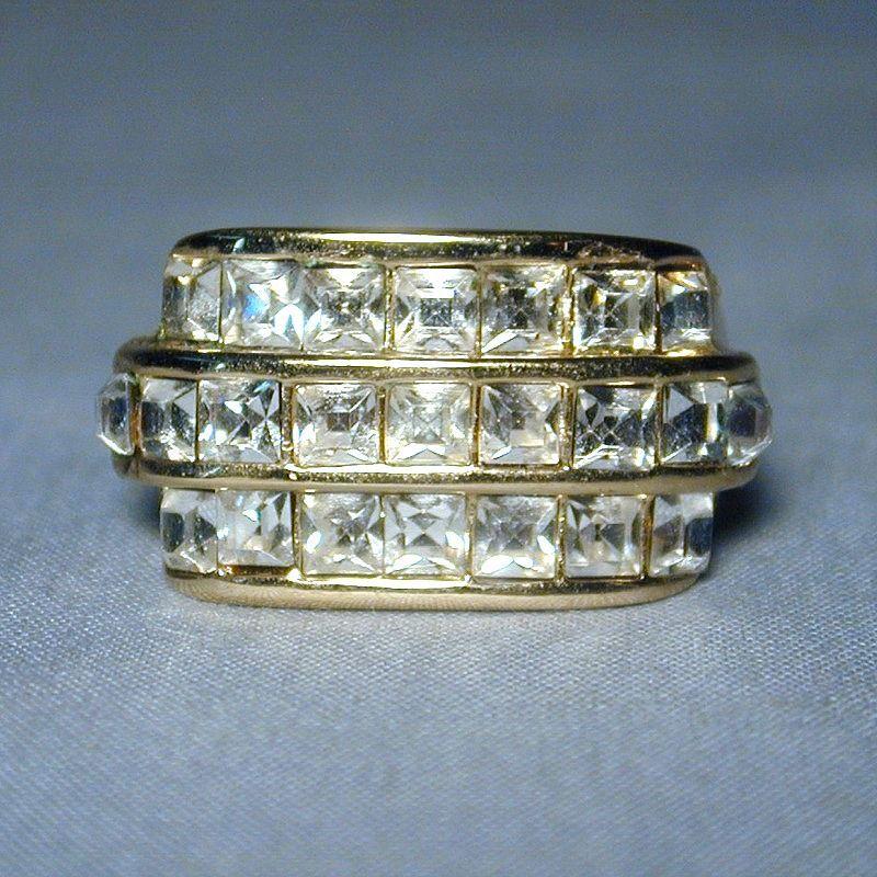 Brilliant CHRISTIAN CHR. DIOR Rhinestone Cocktail Ring from