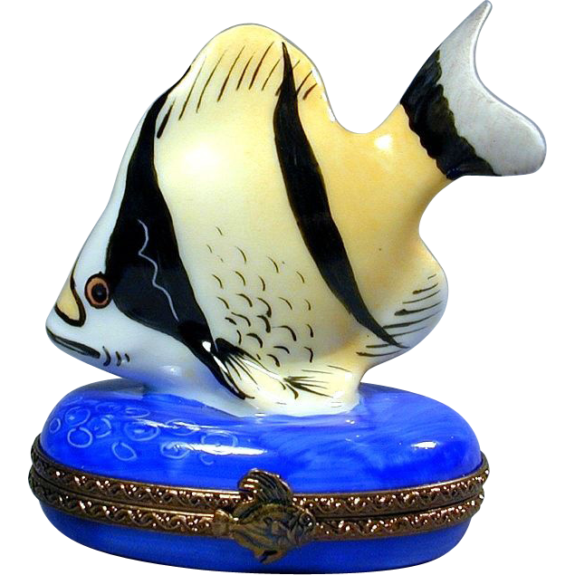 Limoges France Peint Main Tropical Fish Trinket Pill Box Limoges France Peint Main Tropical Fish Trinket Pill Box