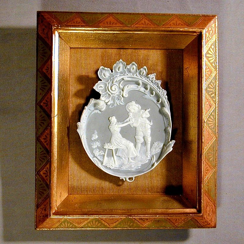 Pair of Old German Jasperware Plaques In Shadow Box Frames Pair of Old German Jasperware Plaques In Shadow Box Frames
