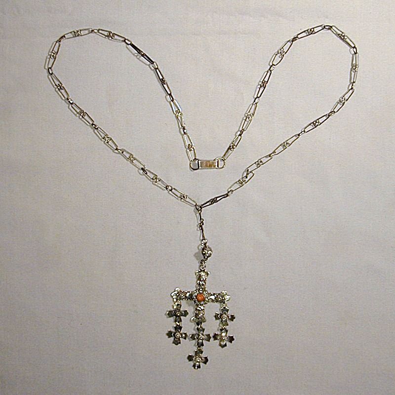 Old YALALAG Mexican Wedding 7 Cross Pendant Sterling Silver Necklace Old YALALAG Mexican Wedding 7 Cross Pendant Sterling Silver Necklace