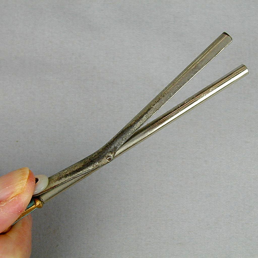 Victorian French Enamel Mustache Curler Antique Curling Iron from