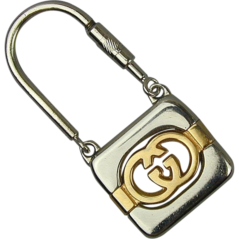 Vintage GUCCI Italy Key Ring Silver / Gold Tone Metal from