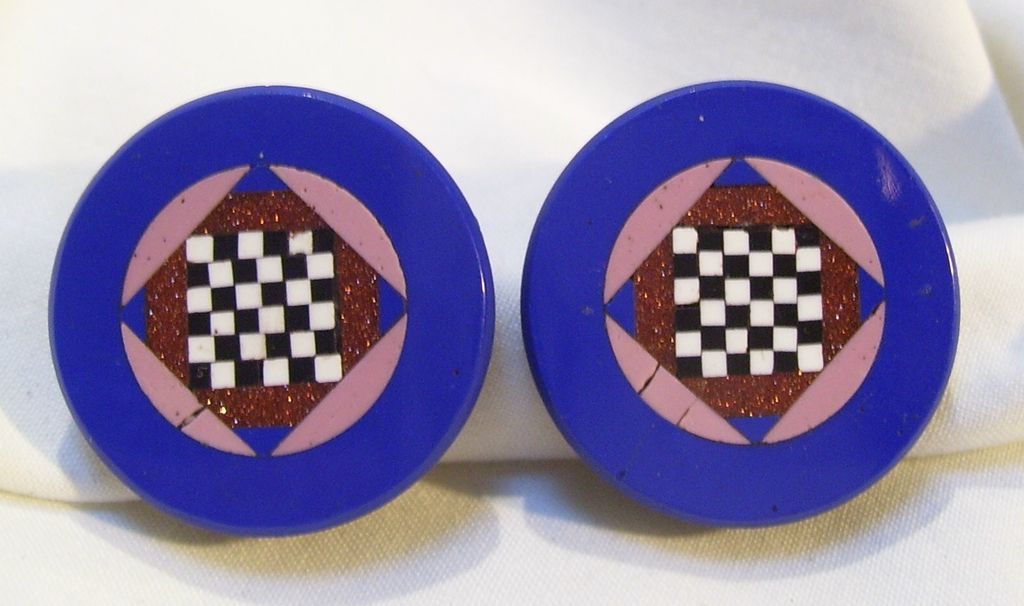 Antique Murano glass intarsia inlay earrings sterling Antique Murano glass intarsia inlay earrings sterling