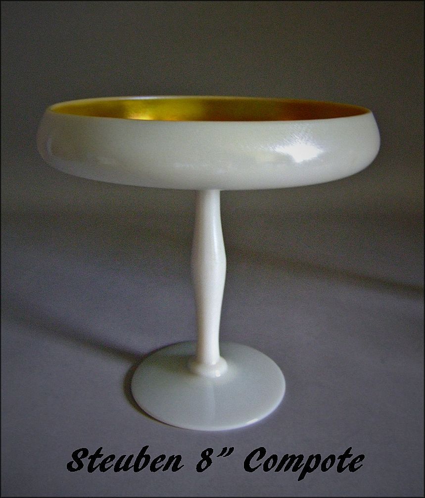 Steuben Calcite and Gold Aurene 8" Tall Carder Era Compote Steuben Calcite and Gold Aurene 8" Tall Carder Era Compote