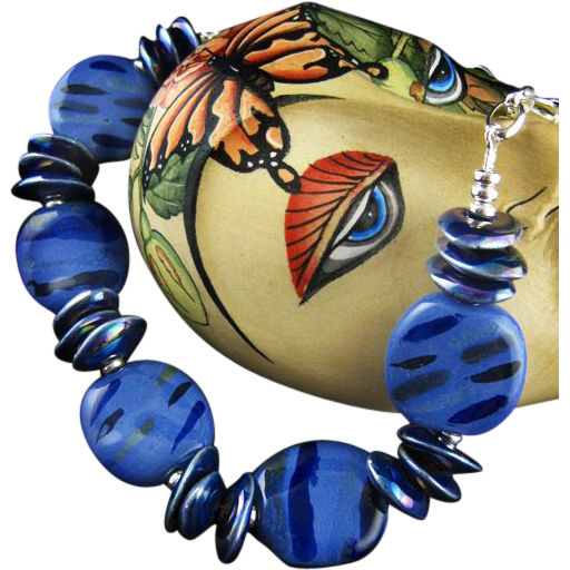 Blue Heaven Necklace - Kazuri Beads, Greek Ceramic and Fine Silver Blue Heaven Necklace - Kazuri Beads, Greek Ceramic and Fine Silver