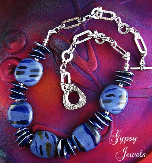 Blue Heaven Necklace - Kazuri Beads, Greek Ceramic and Fine Silver Blue Heaven Necklace - Kazuri Beads, Greek Ceramic and Fine Silver
