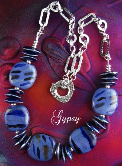 Blue Heaven Necklace - Kazuri Beads, Greek Ceramic and Fine Silver Blue Heaven Necklace - Kazuri Beads, Greek Ceramic and Fine Silver