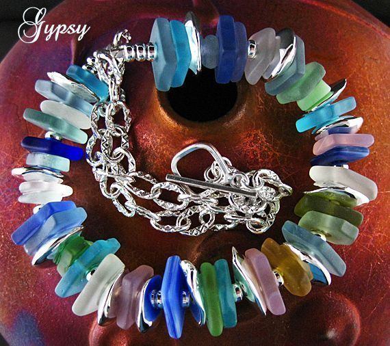 Water Colors Necklace - Sea Glass and Sterling Silver Water Colors Necklace - Sea Glass and Sterling Silver