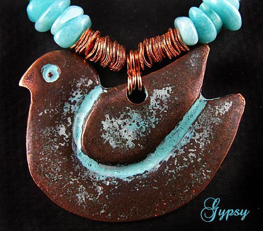 Copper Bird Pendant Necklace with Gemstones Copper Bird Pendant Necklace with Gemstones