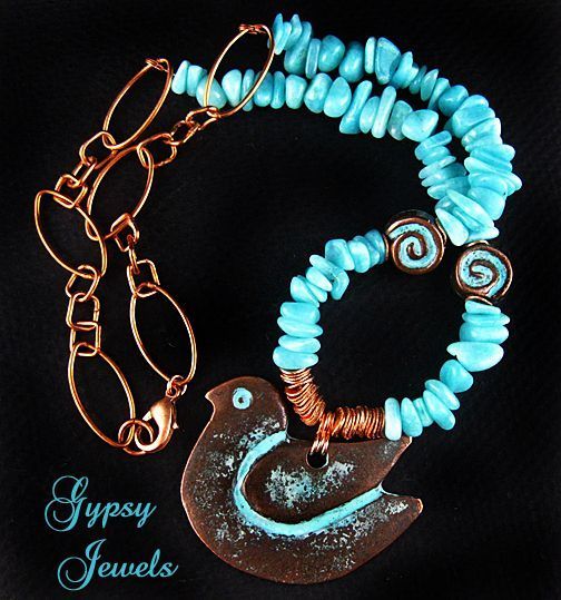 Copper Bird Pendant Necklace with Gemstones Copper Bird Pendant Necklace with Gemstones