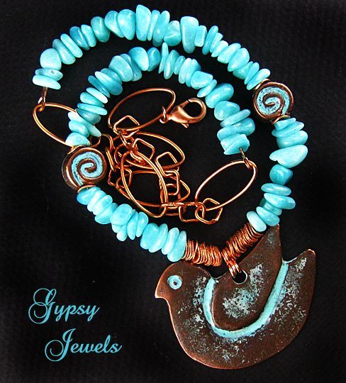 Copper Bird Pendant Necklace with Gemstones Copper Bird Pendant Necklace with Gemstones