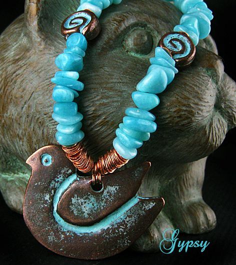 Copper Bird Pendant Necklace with Gemstones Copper Bird Pendant Necklace with Gemstones