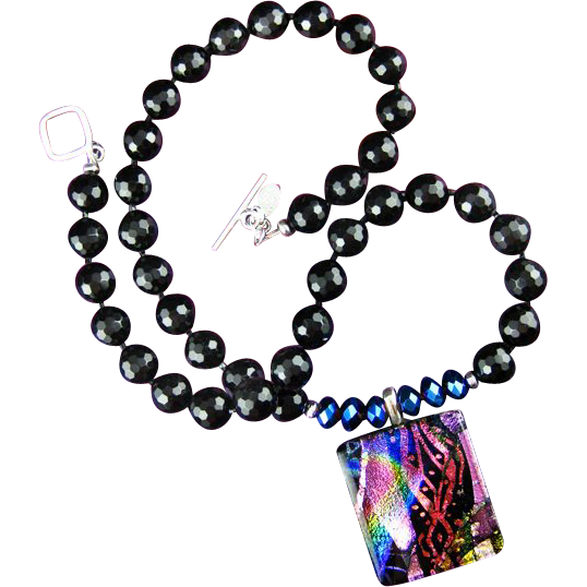 Rainbow Magic - Handmade Necklace of Dichroic Glass and Black Onyx Rainbow Magic - Handmade Necklace of Dichroic Glass and Black Onyx
