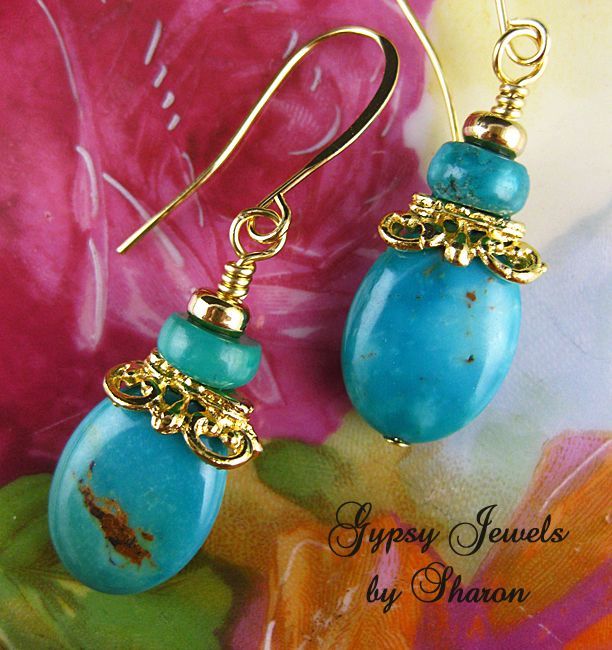 Gypsy Turquoise Earrings with AA grade stones. Gypsy Turquoise Earrings with AA grade stones.