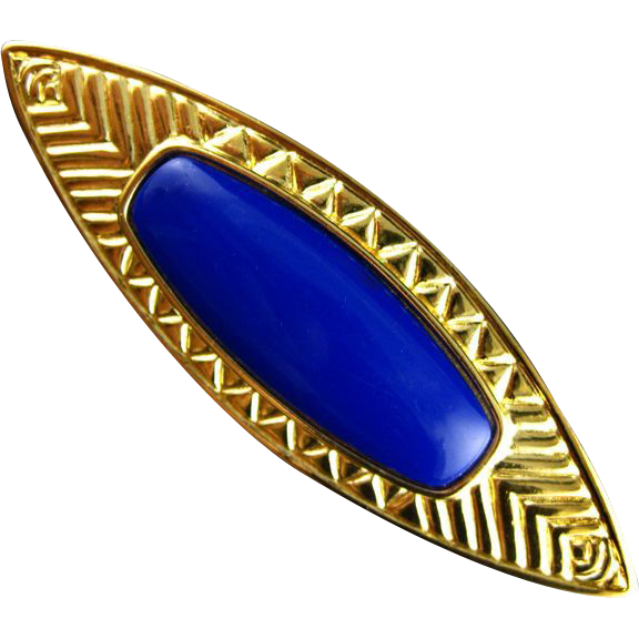 Vintage Monet Blue and Gold herringbone etched Pin Vintage Monet Blue and Gold herringbone etched Pin