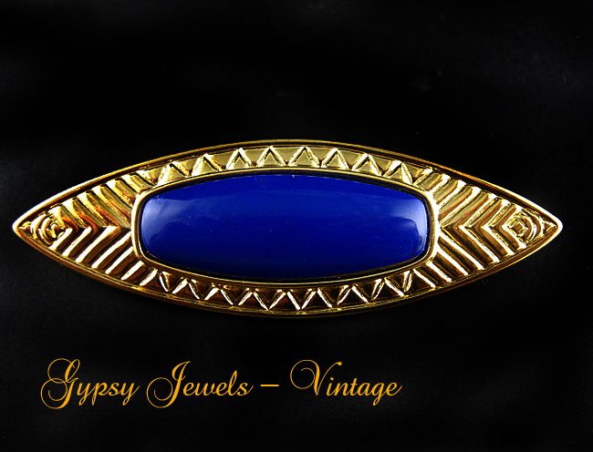 Vintage Monet Blue and Gold herringbone etched Pin Vintage Monet Blue and Gold herringbone etched Pin