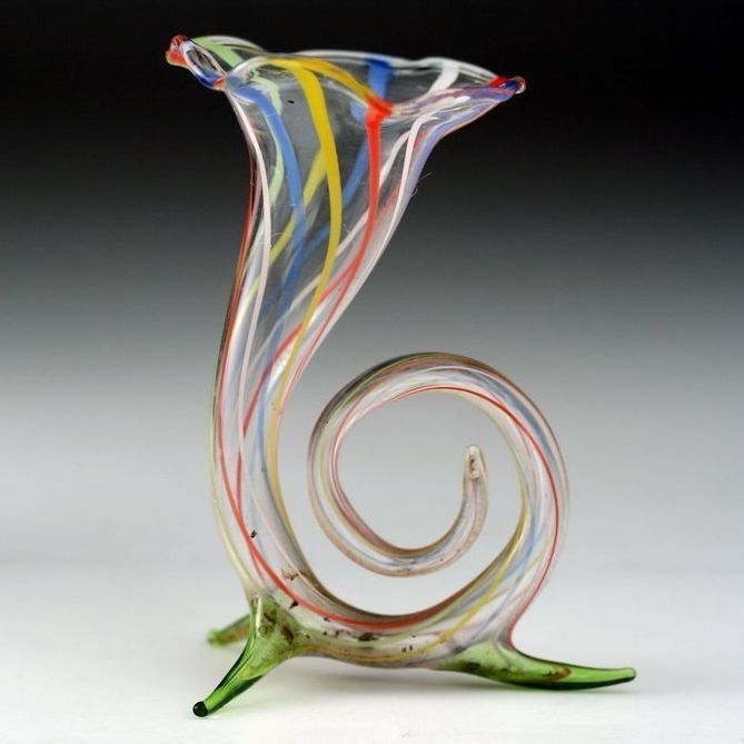c.1930s Lampwork Miniature Footed Cornucopia Glass Vase, Bimini or Lauscha c.1930s Lampwork Miniature Footed Cornucopia Glass Vase, Bimini or Lauscha