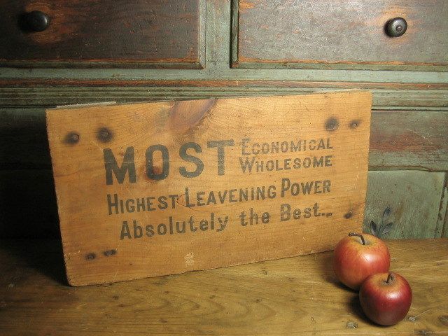 Early Old Wooden Advertising Box End Sign - MOST Leavening Powder Early Old Wooden Advertising Box End Sign - MOST Leavening Powder