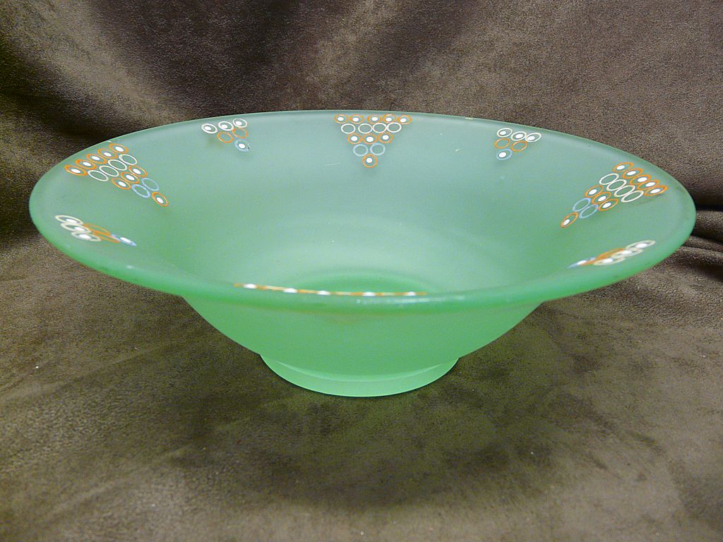 Green Satin Frosted Art Glass Tiffin Console Bowl Green Satin Frosted Art Glass Tiffin Console Bowl