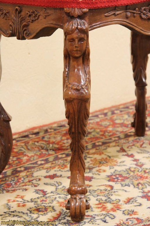Carved 1890 Antique Bench, Female Figures Carved 1890 Antique Bench, Female Figures