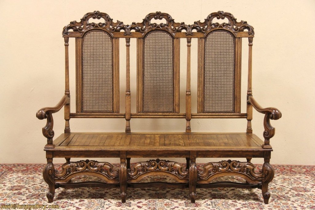 Karpen Chicago Antique 1890 Carved Oak Hall Bench or Settee Karpen Chicago Antique 1890 Carved Oak Hall Bench or Settee
