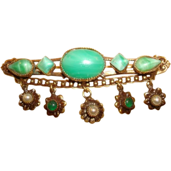 Original by Robert Bar Pin ~ Brooch ~ Green Cabochon Stones ~ Unusual! Original by Robert Bar Pin ~ Brooch ~ Green Cabochon Stones ~ Unusual!