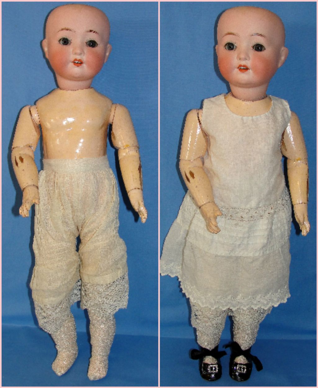 Antique Heubach Koppelsdorf Bisque Doll Mold # 320 - Pretty in Pink Silk! Antique Heubach Koppelsdorf Bisque Doll Mold # 320 - Pretty in Pink Silk!